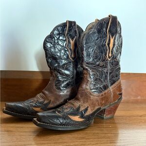 Ariat Dahlia Overlay Brown Snip Toe Cowboy Western Heeled Boots